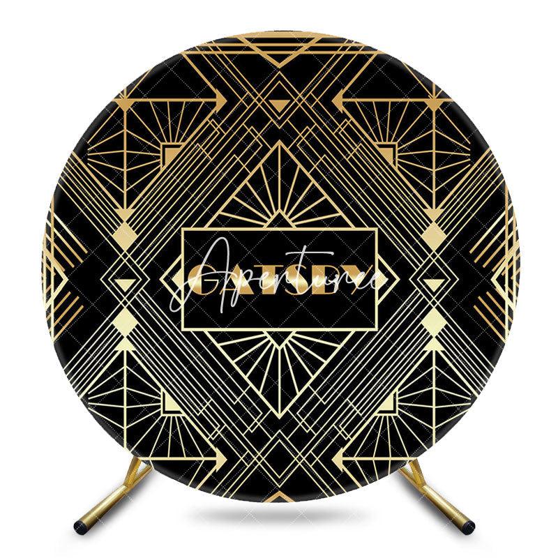 Aperturee - Aperturee Black Gold Elegant Gatsby Round Birthday Backdrop