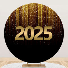 Aperturee - Aperturee Black Gold Glitter 2025 Round Graduation Backdrop