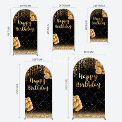 Aperturee - Aperturee Black Gold Glitter Balloons Birthday Arch Backdrop