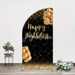 Aperturee - Aperturee Black Gold Glitter Balloons Birthday Arch Backdrop