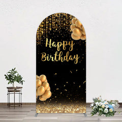 Aperturee - Aperturee Black Gold Glitter Balloons Birthday Arch Backdrop