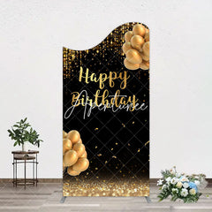 Aperturee - Aperturee Black Gold Glitter Balloons Birthday Arch Backdrop