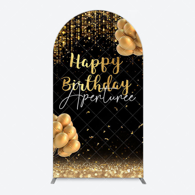 Aperturee - Aperturee Black Gold Glitter Balloons Birthday Arch Backdrop