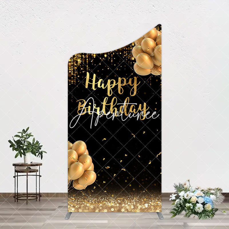 Aperturee - Aperturee Black Gold Glitter Balloons Birthday Arch Backdrop