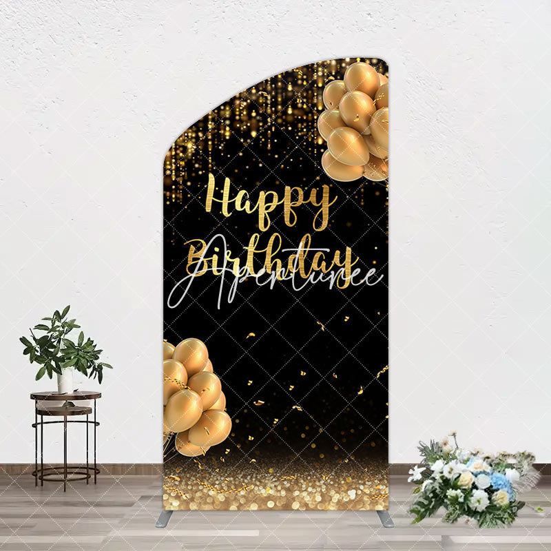 Aperturee - Aperturee Black Gold Glitter Balloons Birthday Arch Backdrop