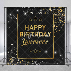 Aperturee - Aperturee Black Gold Glitter Custom Name Birthday Backdrop