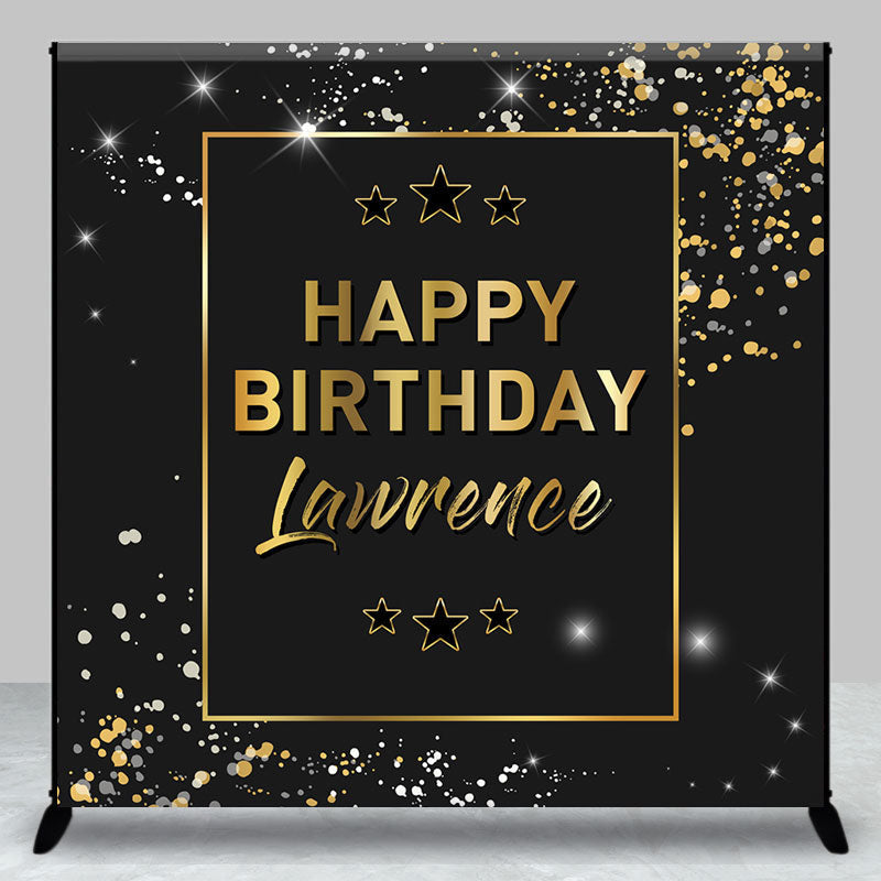 Aperturee - Aperturee Black Gold Glitter Custom Name Birthday Backdrop