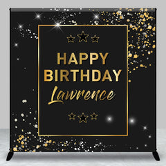 Aperturee - Aperturee Black Gold Glitter Custom Name Birthday Backdrop