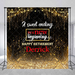 Aperturee - Aperturee Black Gold Glitter Custom Name Retirement Backdrop