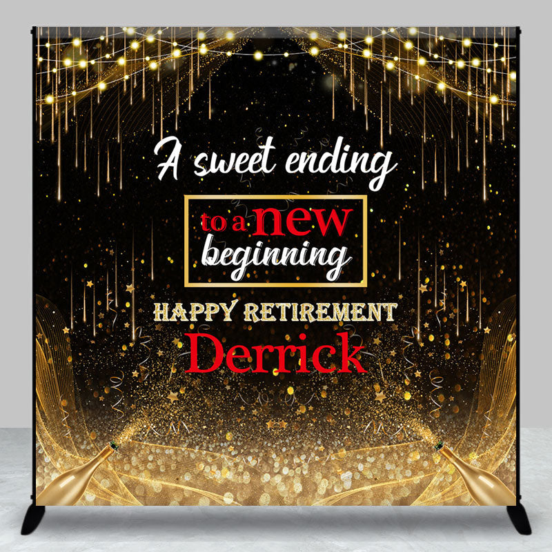 Aperturee - Aperturee Black Gold Glitter Custom Name Retirement Backdrop