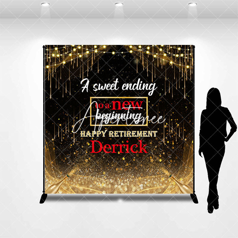 Aperturee - Aperturee Black Gold Glitter Custom Name Retirement Backdrop