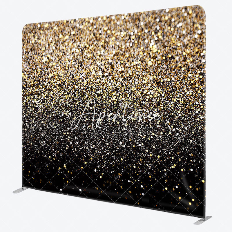 Aperturee - Aperturee Black Gold Glitter Dance Party Pillow Cover Backdrop