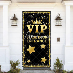 Aperturee - Aperturee Black Gold Glitter Vip Crown Birthday Door Cover