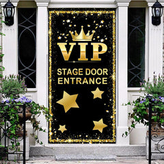 Aperturee - Aperturee Black Gold Glitter Vip Crown Birthday Door Cover