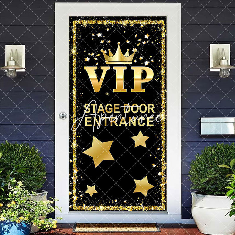 Aperturee - Aperturee Black Gold Glitter Vip Crown Birthday Door Cover