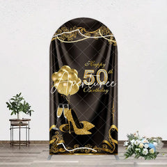 Aperturee - Aperturee Black Gold Highheels 50th Birthday Arch Backdrop