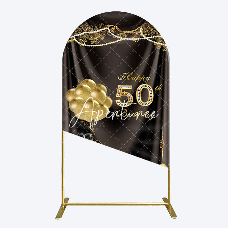 Aperturee - Aperturee Black Gold Highheels 50th Birthday Arch Backdrop