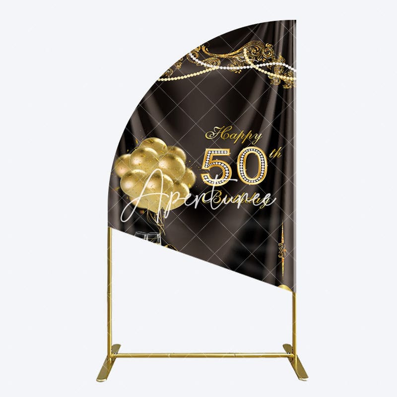 Aperturee - Aperturee Black Gold Highheels 50th Birthday Half Moon Arch Backdrop