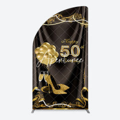 Aperturee - Aperturee Black Gold Highheels 50th Birthday Half Moon Arch Backdrop