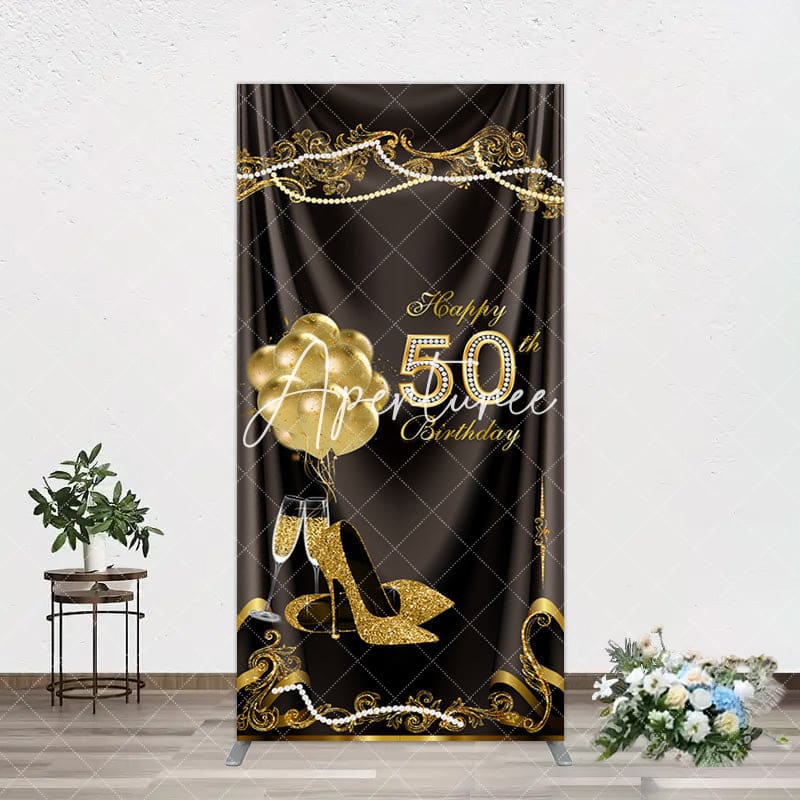 Aperturee - Aperturee Black Gold Highheels 50th Birthday Rectangle Backdrop