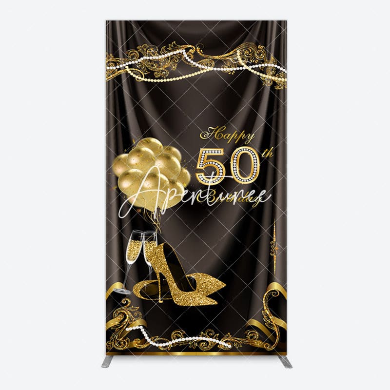 Aperturee - Aperturee Black Gold Highheels 50th Birthday Rectangle Backdrop