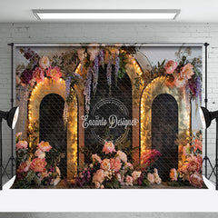 Aperturee - Aperturee Black Gold Lighted Arch Wall Floral Wedding Backdrop