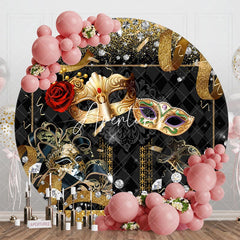Aperturee - Aperturee Black Gold Mask Masquerade Round Dance Party Backdrop