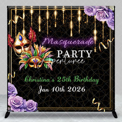 Aperturee - Aperturee Black Gold Masquerade Custom Name Birthday Backdrop