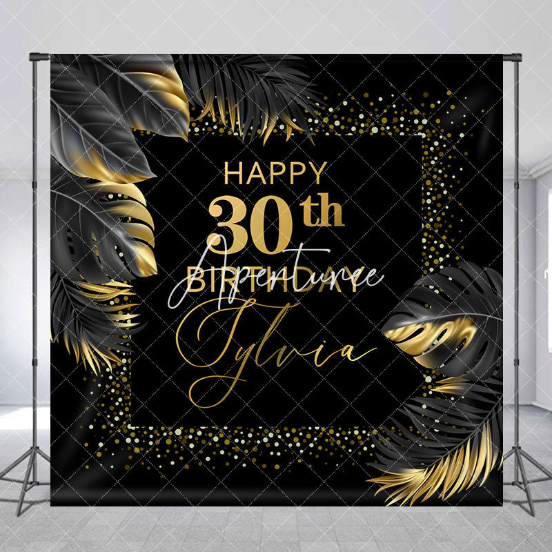 Aperturee - Aperturee Black Gold Monstera Custom 30th Birthday Backdrop