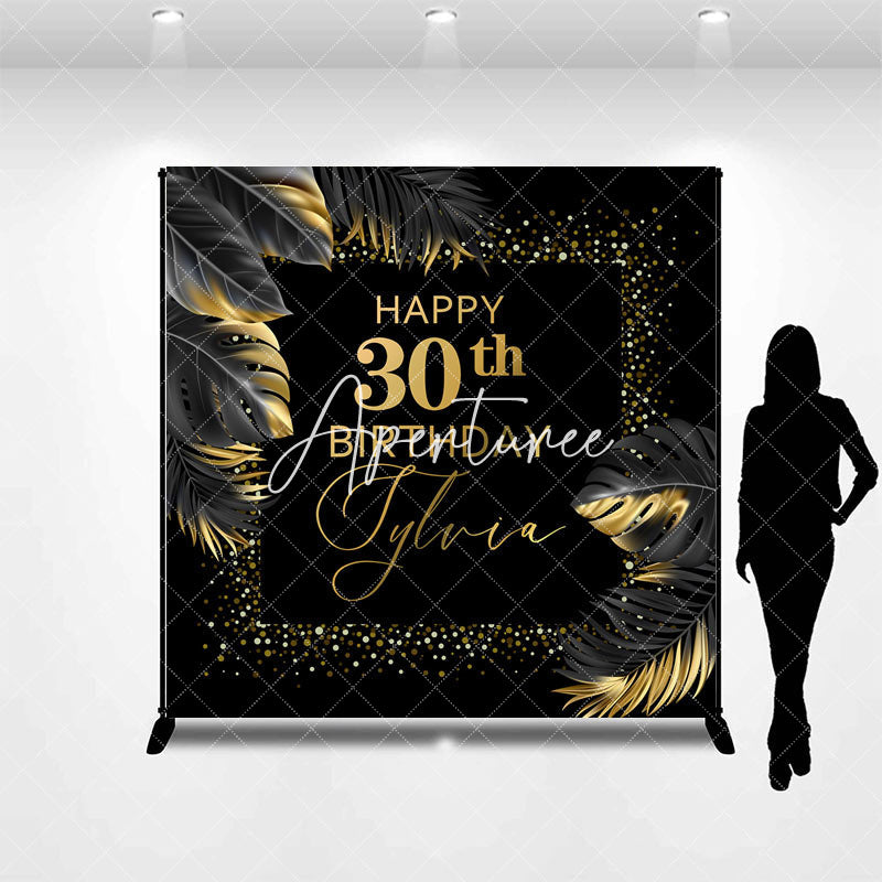 Aperturee - Aperturee Black Gold Monstera Custom 30th Birthday Backdrop