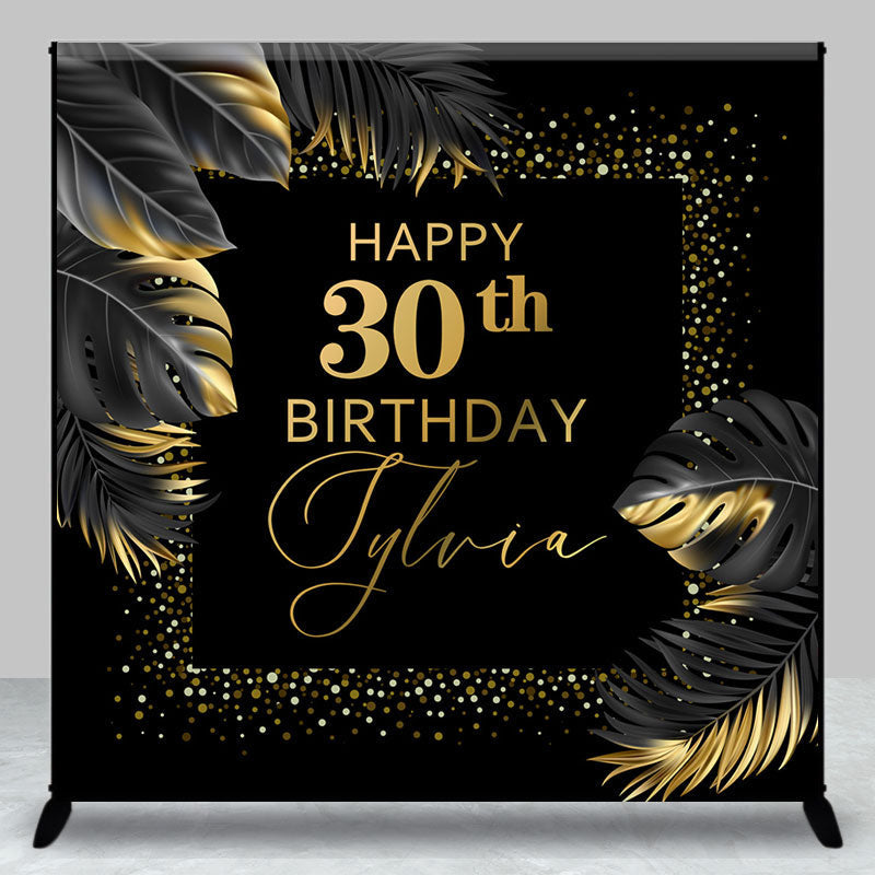 Aperturee - Aperturee Black Gold Monstera Custom 30th Birthday Backdrop