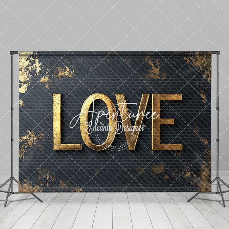 Aperturee - Aperturee Black Gold Pattern Love Valentines Day Backdrop