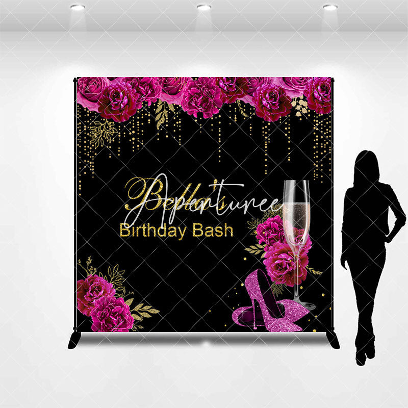 Aperturee - Aperturee Black Gold Purple Rose Custom Name Birthday Backdrop