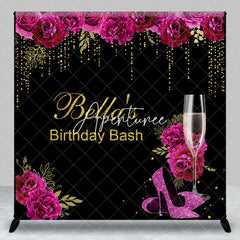 Aperturee - Aperturee Black Gold Purple Rose Custom Name Birthday Backdrop