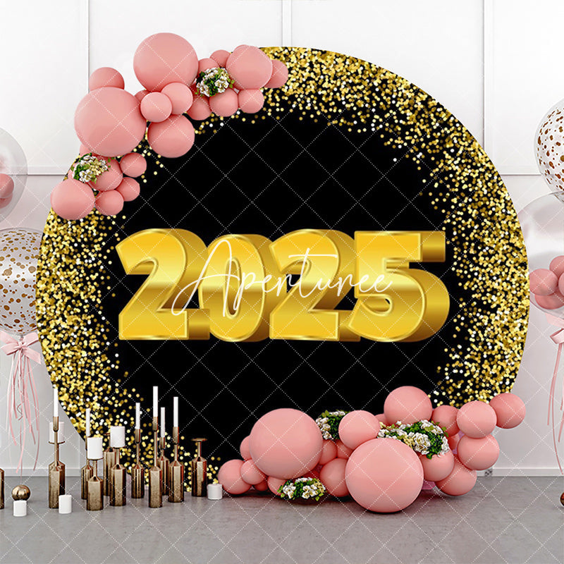 Aperturee - Aperturee Black Gold Sparkle 2025 Round Graduation Backdrop