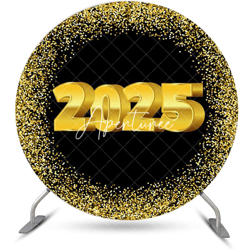 Aperturee - Aperturee Black Gold Sparkle 2025 Round Graduation Backdrop