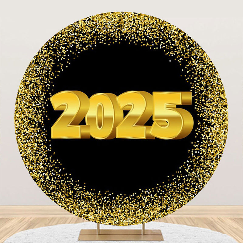 Aperturee - Aperturee Black Gold Sparkle 2025 Round Graduation Backdrop