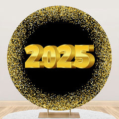 Aperturee - Aperturee Black Gold Sparkle 2025 Round Graduation Backdrop