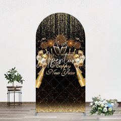 Aperturee - Aperturee Black Gold Sparkle Balloons New Year Arch Backdrop