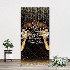 Aperturee - Aperturee Black Gold Sparkle Balloons New Year Rectangle Backdrop