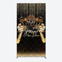 Aperturee - Aperturee Black Gold Sparkle Balloons New Year Rectangle Backdrop