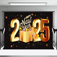 Aperturee - Aperturee Black Gold Sparkle Gift Box 2025 New Year Backdrop