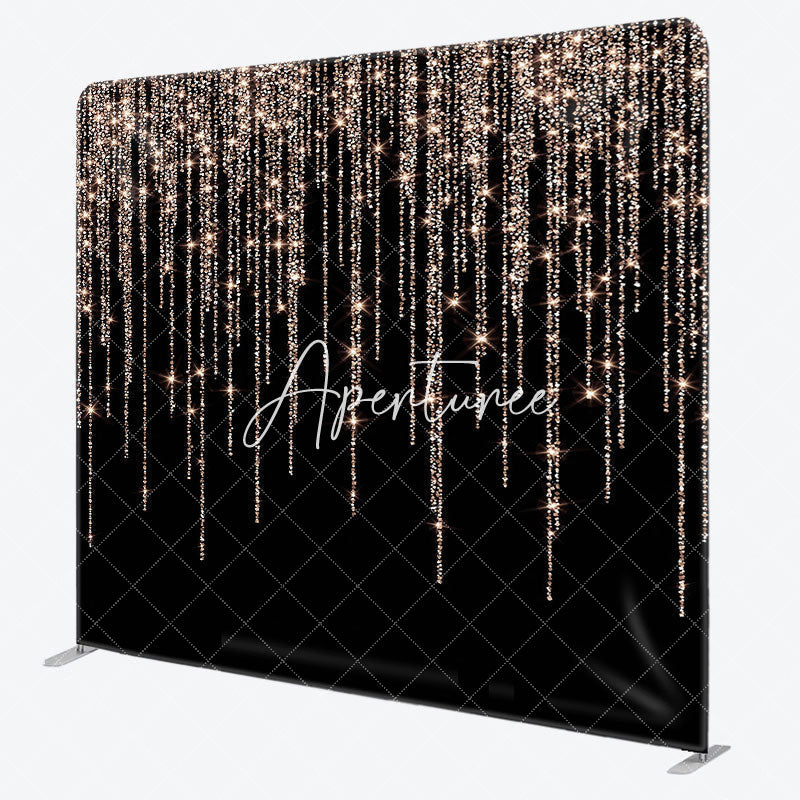 Aperturee - Aperturee Black Gold Sparkle Glitter Square Tension Backdrop