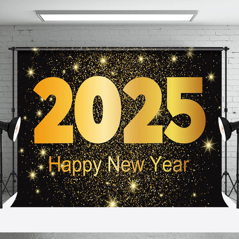 Aperturee - Aperturee Black Gold Star Sparkle 2025 Happy New Year Backdrop