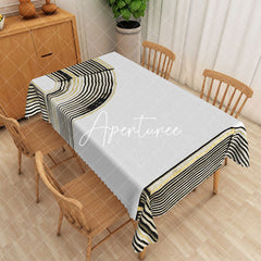 Aperturee - Aperturee Black Gold Stripes Modern Rectangle Tablecloth