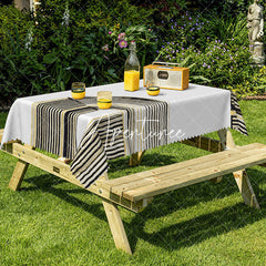 Aperturee - Aperturee Black Gold Stripes Modern Rectangle Tablecloth