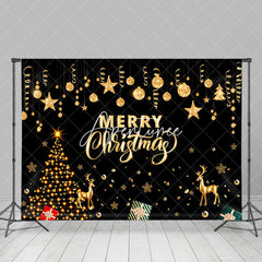 Aperturee - Aperturee Black Gold Tree Elk Bells Merry Christmas Backdrop