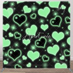 Aperturee - Aperturee Black Green Sprakle Hearts Square Tension Backdrop