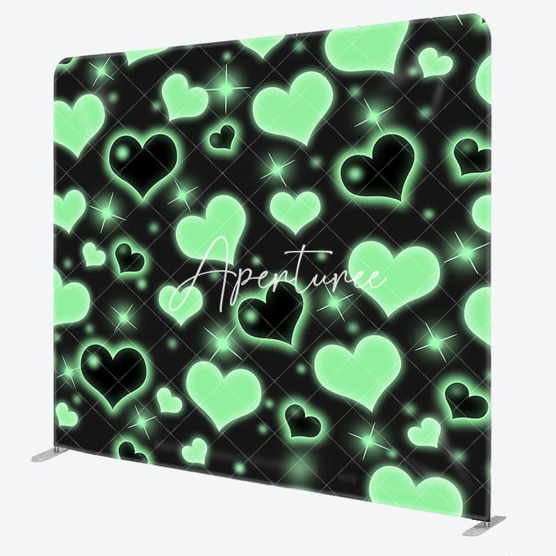 Aperturee - Aperturee Black Green Sprakle Hearts Square Tension Backdrop