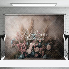 Aperturee - Aperturee Black Grey Wall Boho Floral Wedding Photo Backdrop